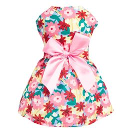 Summer Floral Princess Dress for Chihuahua Christmas Bow Pet Dog fancy Dress Puppy Sleeveless Skirt Dog Clothing for Small Dogs 240416