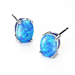 Stud Earrings Blue Opal Oval 6 8 Mm Earring Jewellery