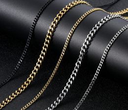 Mens Gold Chains Necklaces Stainless Steel Cuban Link Chain Titanium Steel Black Silver Hip Hop Necklace Jewellery 3mm3066091