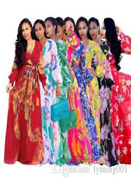 Women Dresses Fashion Print Boho Maxi Beach Dress Deep V Long Sleeve Casual Chiffon Holiday A line Party Plus Size Dress S-2XL3010287