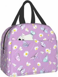 daisy Frs Butterfly Purple Lunch Bag Travel Work Bento Cooler Reusable Tote Picnic Boxes Insulated Ctainer Bags for Women 80Gn#