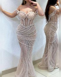 Runway Dresses Elegant Pearls Clebrity For Women Mermaid Off Shoulder Evening Party Vestidos De Noche Cocktail