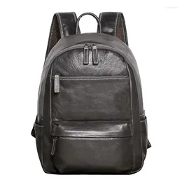 Backpack High Quality A4 Vintage Black Cowhide Top Grain Soft Genuine Leather Women Men Male Travel Bag Schoolbag M30109