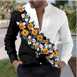 Men's Casual Shirts Mens shirts for daily outings weekends summer spring and autumn fashionable stand-up collar long-sleeved rose XS-6XL 240416