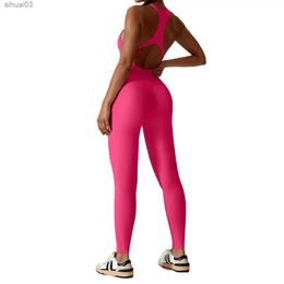 Women's Tracksuits NCLAGEN Women Yoga GYM Jumpsuit One-piece Racer Back Hollow-out Sleeveless Romper Fitness Sportswear Workout Leggings Suit SetL2403