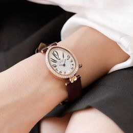 Wristwatches Top Brand Japan Movement Fashion Oval Quartz Watch For Women Luxury Diamond Set Leather Business