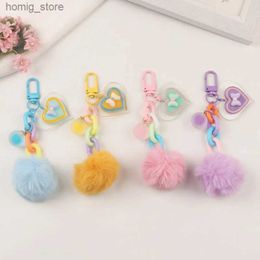 Plush Keychains Women Girls Colourful Pompoms Keychain Cute Candy Colour Heart Chains Pendant Headphone Case Bag Ornament Keyring Creative Gifts Y240415