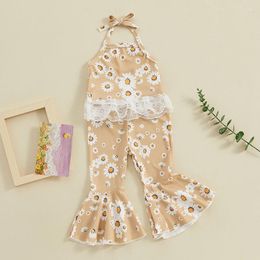 Clothing Sets Born Baby Girl Clothes Floral Print Bandages Halter Tops Bell-Bottoms Pants Summer Going Home Outfit