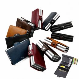 double Layer Rfid Blocking Men's Credit Card Holder Carb Fibre Vintage Leather Wallets Card Holder for Women Man Mey Clip 71Ss#