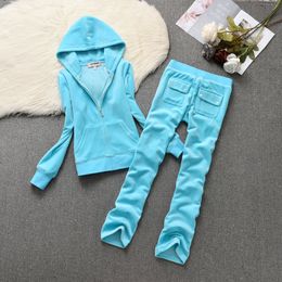 Juicy Coconut Solid Colour Velvet Casual Tracksuit Set 2024 Spring/Autumn Women's JC New Sweatshirt and Straight Leg Pants Two-piece Set