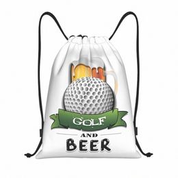 golf Ball And Beer Drawstring Backpack Women Men Gym Sport Sackpack Foldable Training Bag Sack w0SP#