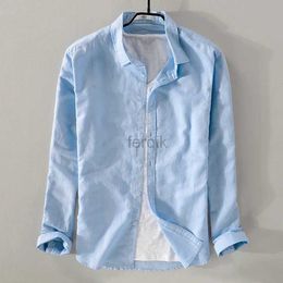 Men's Casual Shirts New style sky blue shirt men brand linen solid fashion long sleeve square collar cotton shirts for camisas chemise 24416