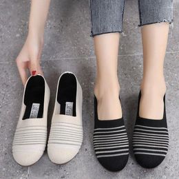 Casual Shoes Women's Autumn Single Fashion Knitted Round Toe Flat Bottom Comfortable Women Moccasins Size 41 Q23