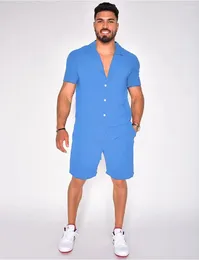 Men's Tracksuits Summer Leisure Sports Cotton And Linen Solid Colour Short Sleeve Shorts V-neck Suit