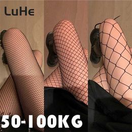 Sexy Socks 70-100KG Plus Size Sexy Women Long Fishnet Stockings Fish Net Pantyhose Mesh Tights Lingerie Black High Stocking 240416