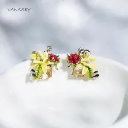 Stud Earrings Vanssey Fashion Jewelry Plant Flower Butterfly Enamel Natural Pearl Resin Accessories For Women 2024