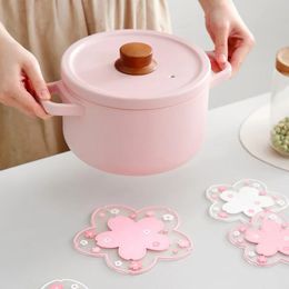 2024 Japanese Style Cherry Blossom Insulation Table Mat Silicone Table Mat Girl Heart Cute Non-slip Bowl Mat Tea Coaster Place Mat - for