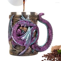 Mugs 3D Medieval Dragon Beer Handmade Mug Stainless Steel Cup Eco Friendly Wooden Tankard Vintage Bar Accessories S