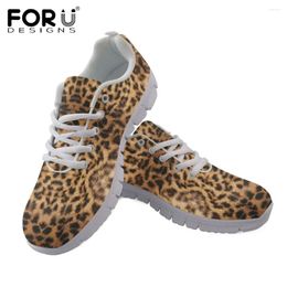 Casual Shoes FORUDESIGNS Women's Fashion Flat Lace-up Sexy Leopard Pattern Sneakers Ultra Light Breathable Air Mesh