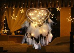 LED Light Handmades Dreamcatcher Wind Chimes Handmade Dream Catcher Net Feathers Hanging Dreamcatcher Craft Gift Home Decoration Y5844482