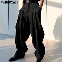 Men's Pants INCERUN 2024 Korean Style Mens Pantalons Pleated Design Solid Simple Casual Stylish Male All-match Trousers S-5XL