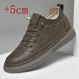 Casual Shoes Outdoor Genuine Leather Elevator High-top Lift Sneakers 5cm Insole Height Increased Sports Taller