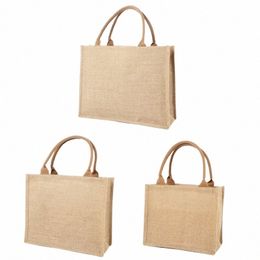jute Burlap Tote Large Reusable Grocery Bags with Handles Women Shop Bag Beach Vacati Travel Storage Q4jf#