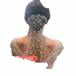 v135 Short Pearls Bridal Veils 1 Tiers Wedding Rhineste Veil Wedding Hair Accories for Brides Fingertip Length 15po#