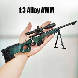 Gun Toys 1 3 Alloy Mni AWM AK47 98K Sniper Detachable Submachine Gun Model With Laser Metal Pistol Assembly Toy Boys Gifts 240417