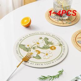 Table Mats 1-4PCS Dining Mat Flowers Pattern Round Kitchen Accessories Heat Insulation Pad Waterproof Coffee Oil-proof