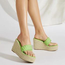 Sandals Yellow Womens Slippers Wedges Platform Black Heels Transparent Belt Woven Summer Ladies Shoes Green Beach 10cm