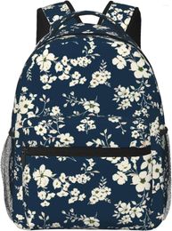 Backpack Cute Flowers On Blue Background Lightweight Laptop For Women Men College Bookbag Casual Daypack Travel Bag