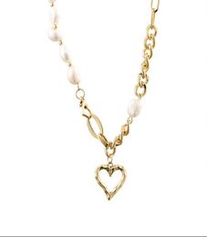 Natural Baroque Pearl Love pendant necklaces Female Stitching Ins Trendy Hip Hop Clavicle Chain Small Design Versatile Necklace3545472