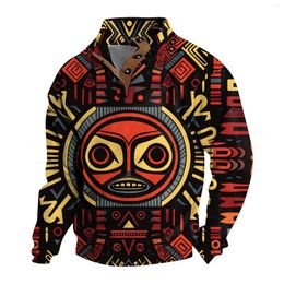 Men's Hoodies Vintage Sweatshirt For Men Ethnic Style Casual Hoodie Tops Turtleneck Button Jacket Pullover Harajuku Oversized Clothing