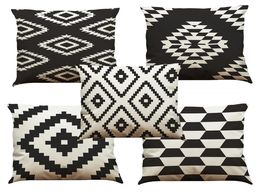 Black and White Lattice Linen Cushion Cover Home Office Sofa Square Pillow Case Decorative Cushion Covers Pillowcases Without Inse1168567