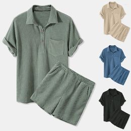 Men's Tracksuits 2024 Mens Loose Refreshing Summer Dress Fashion Lapel Short-Sleeved Shirt Solid Shorts 2-Piece Set Men Casual Sportswear