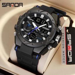 Wristwatches Sanda Top Brand Trend Student Military Men's Multifunctional Outdoor Electronic Led Digital Quartz Dual Movement Watches