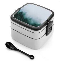 Dinnerware Misty Conifers-Juneau Alaska Double Layer Bento Box Portable Container Pp Material Mountains Pine Trees Vibes Moody