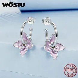 Stud Earrings Wostu Arrival Purple Flower 925 Sterling Silver Delicate Ear Buckles Simple For Women Fine Jewellery FNE976