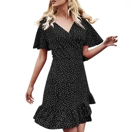 Party Dresses Women's Casual And Fashionable V-neck Short Sleeved Polka Dot Printed Ruffle Edge Dress Fashion Ropa De Mujer