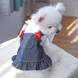 Dog Apparel 1PC Pet Clothing Spring/Summer Denim Princess Dress Pocket Small Flying Sleeve Strap For Medium Dogs