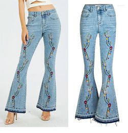 Women's Jeans Vintage Fashion Women Skinny Denim Embroidery Flare For Mom Wide Leg Trousers Female Pants Streetwear