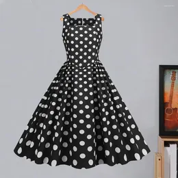 Casual Dresses Black Polka Dot Summer Dress Women Vintage Pin Up Vestidos Robe Femme A-line Sleeveless Party