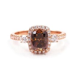 Wedding Rings Tianyu Gems 6x8mm Elongated Cushion Champagne Halo 14k 18k Rose Gold DEF Diamonds Women Engagement Ring 2208269076933