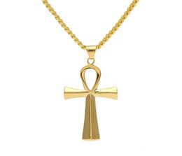 NEW Stainless Steel Ankh Necklace Egyptian Jewellery Hip Hop Pendant Iced Out Gold Key To Life Egypt Necklace 24" Chain3490297