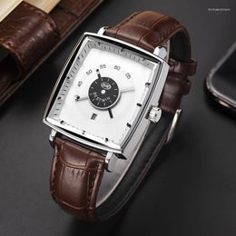 Wristwatches 2024 Fashion Personality Difference Square Men's Watch Waterproof Calendar Simple Leather Strap Men Suitable For Daily Life