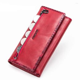 Wallets European And American Leather Women's Wallet Card Holder Coin Purses First Layer Tri-fold Women Clutch Bags Long