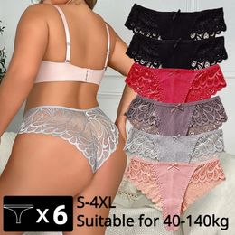 6PCS Women Plus Size Panties Sexy Lace Thongs G-string Women Underwear Low-rise Female Briefs Ladies Underpants Sexy Tangas 4XL 240401