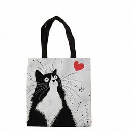 black White Cat Tote Bag Retro Art Fi Travel Bag Women Portable Eco Shop High Quality Foldable Handbag Ladies Bags j3GF#