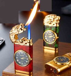Latest double Flame Inflatable Butane Lighter No Gas Dragon Head Windproof Metal Cigarette Jet Lighters Smoking Tool